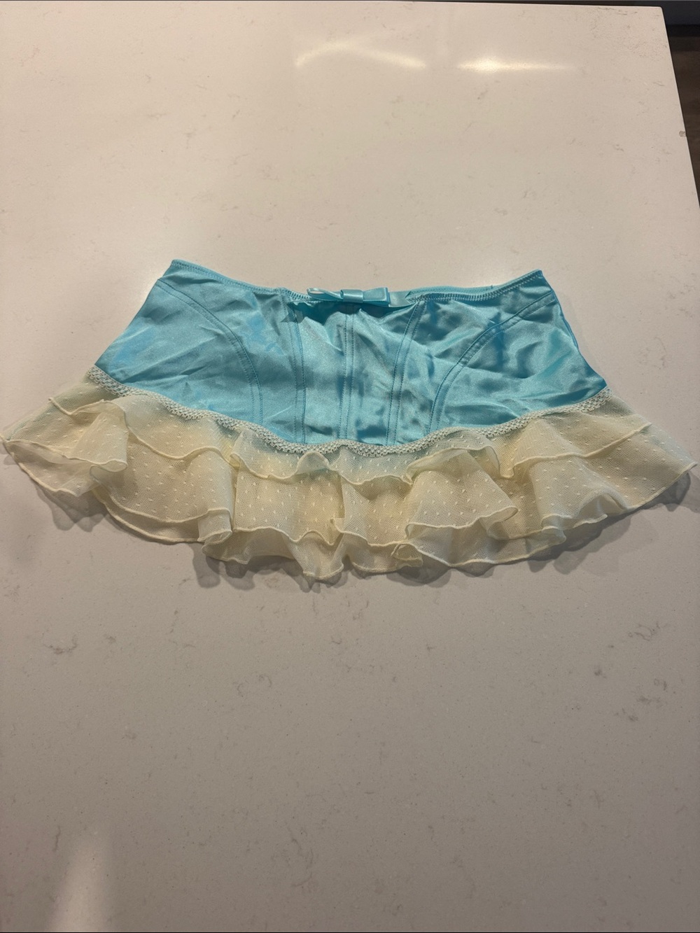 Aqua Blue ruffle mini micro skirt